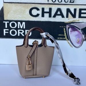 Taupe Mini Tote Bag with Gold Accent